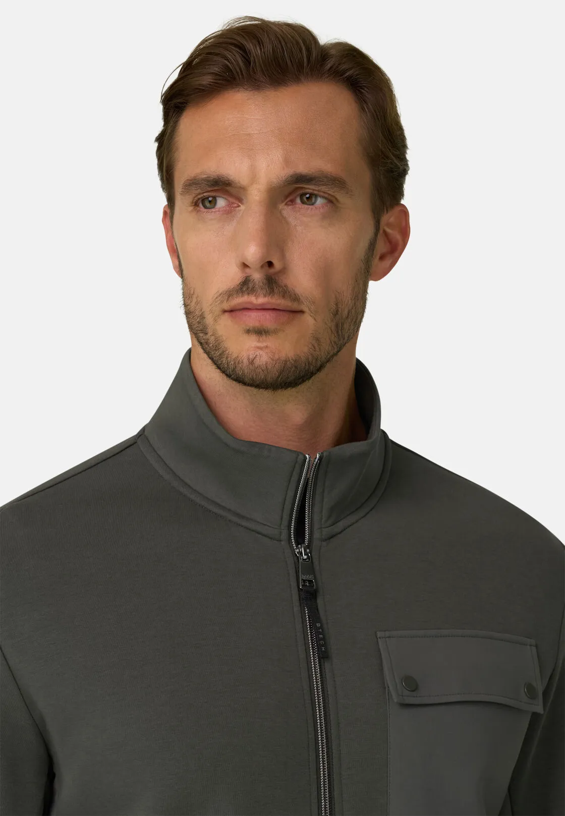 Boggi, Felpa Full Zip In Misto Cotone Scuba B Tech, Uomo, Militare, Taglia: M - immagine 3