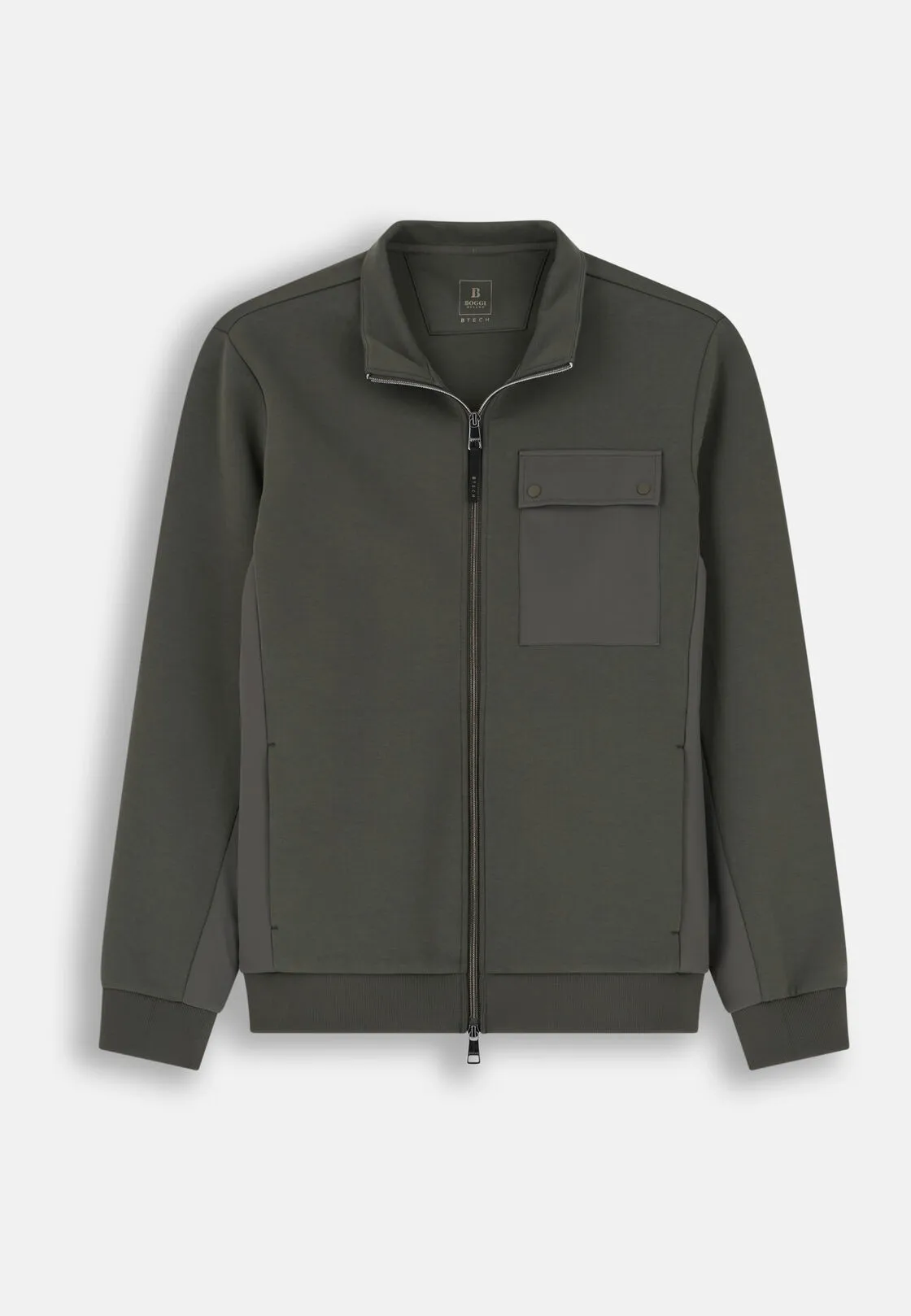 Boggi, Felpa Full Zip In Misto Cotone Scuba B Tech, Uomo, Militare, Taglia: M - immagine 5