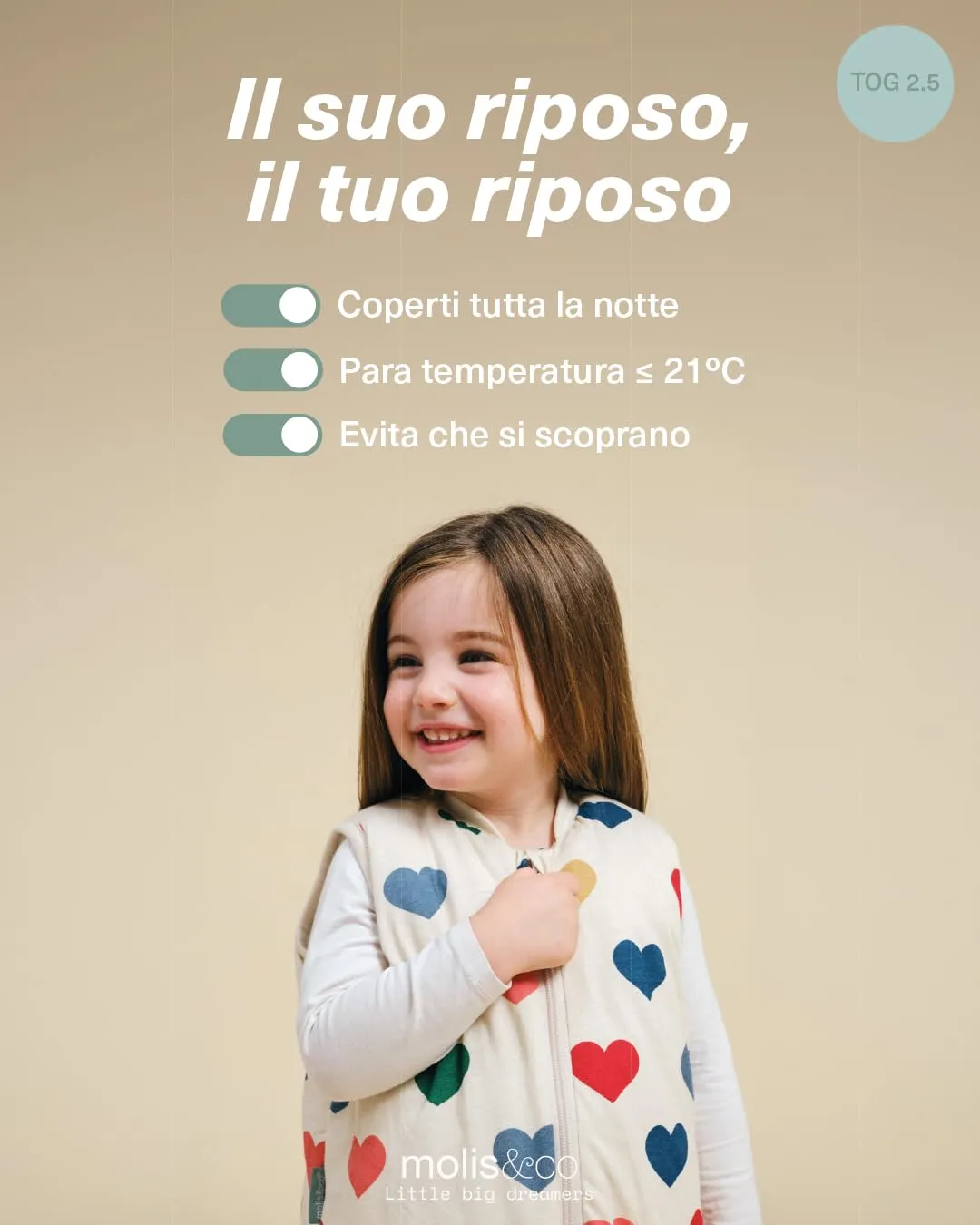 molis&co - Sacco Nanna con Piedini - Sacco Nanna Invernale per Bambini - Sacchi Nanna 2.5 tog con Piedini - 100% Cotone (Oeko-Tex 100) - Hearts (6 Anni) - immagine 5