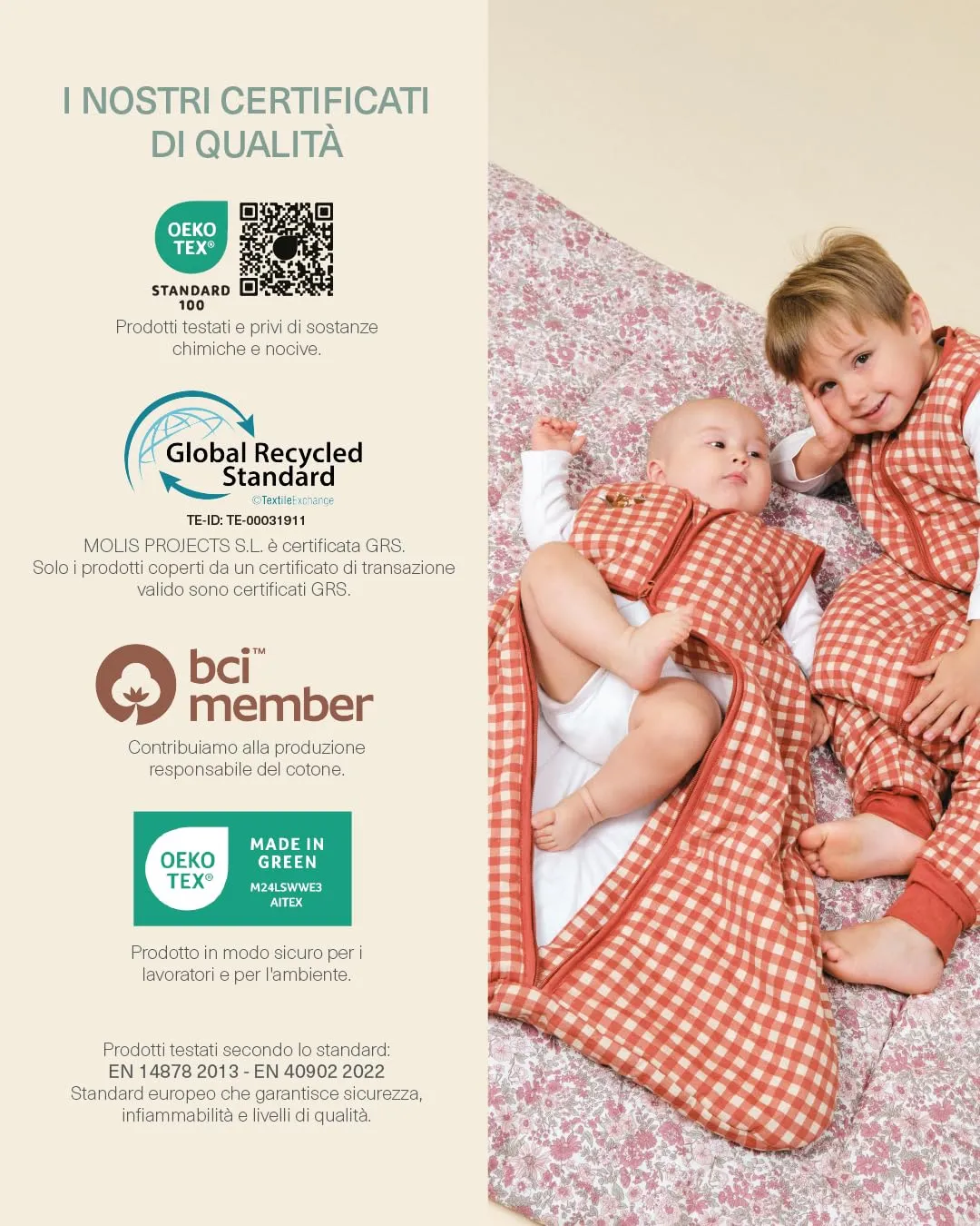 molis&co - Sacco Nanna - Sacco nanna invernale per Neonati e Bambini - Sacchi Nanna 2.5 tog - 100% Cotone (Oeko-TEX 100) - Vichy Clay (0 a 6 mesi) - immagine 7