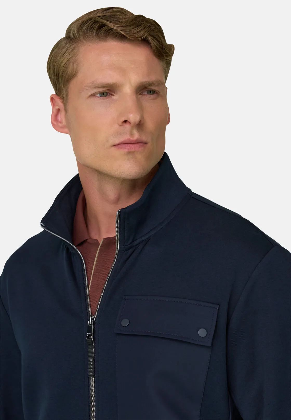 Boggi, Felpa Full Zip In Misto Cotone Scuba B Tech, Uomo, Navy, Taglia: S - immagine 3
