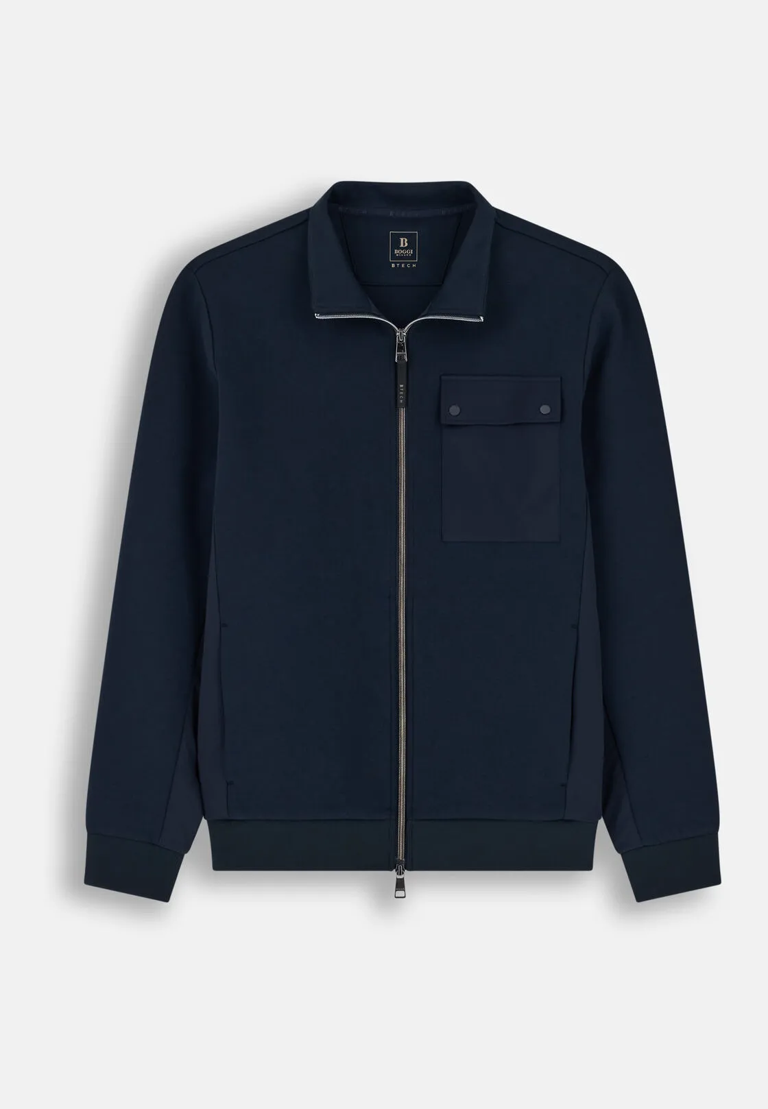 Boggi, Felpa Full Zip In Misto Cotone Scuba B Tech, Uomo, Navy, Taglia: S - immagine 5