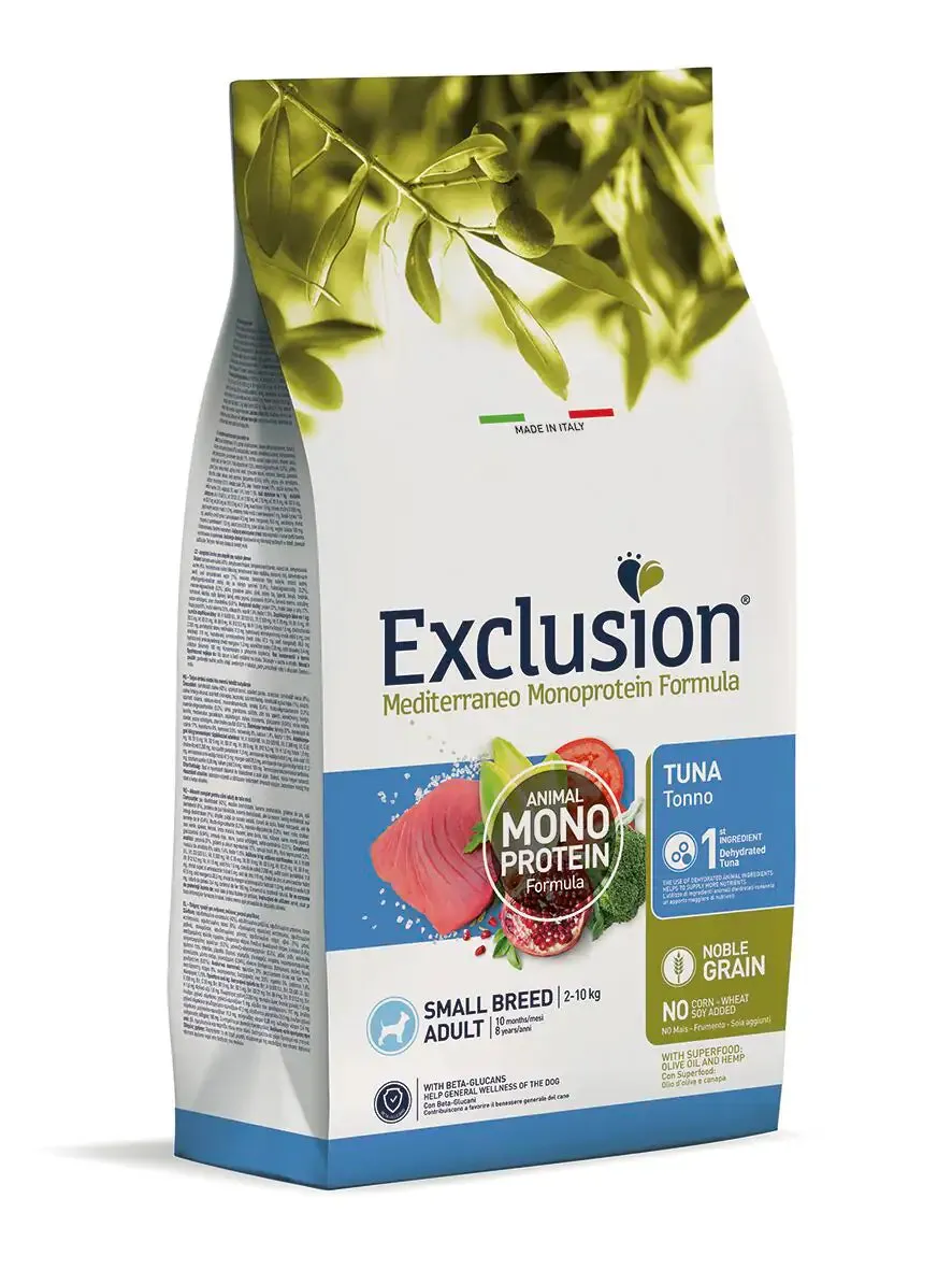 Exclusion Mediterraneo Adult Small Breed Tonno 2 kg - Crocchette monoproteiche cane - immagine 1