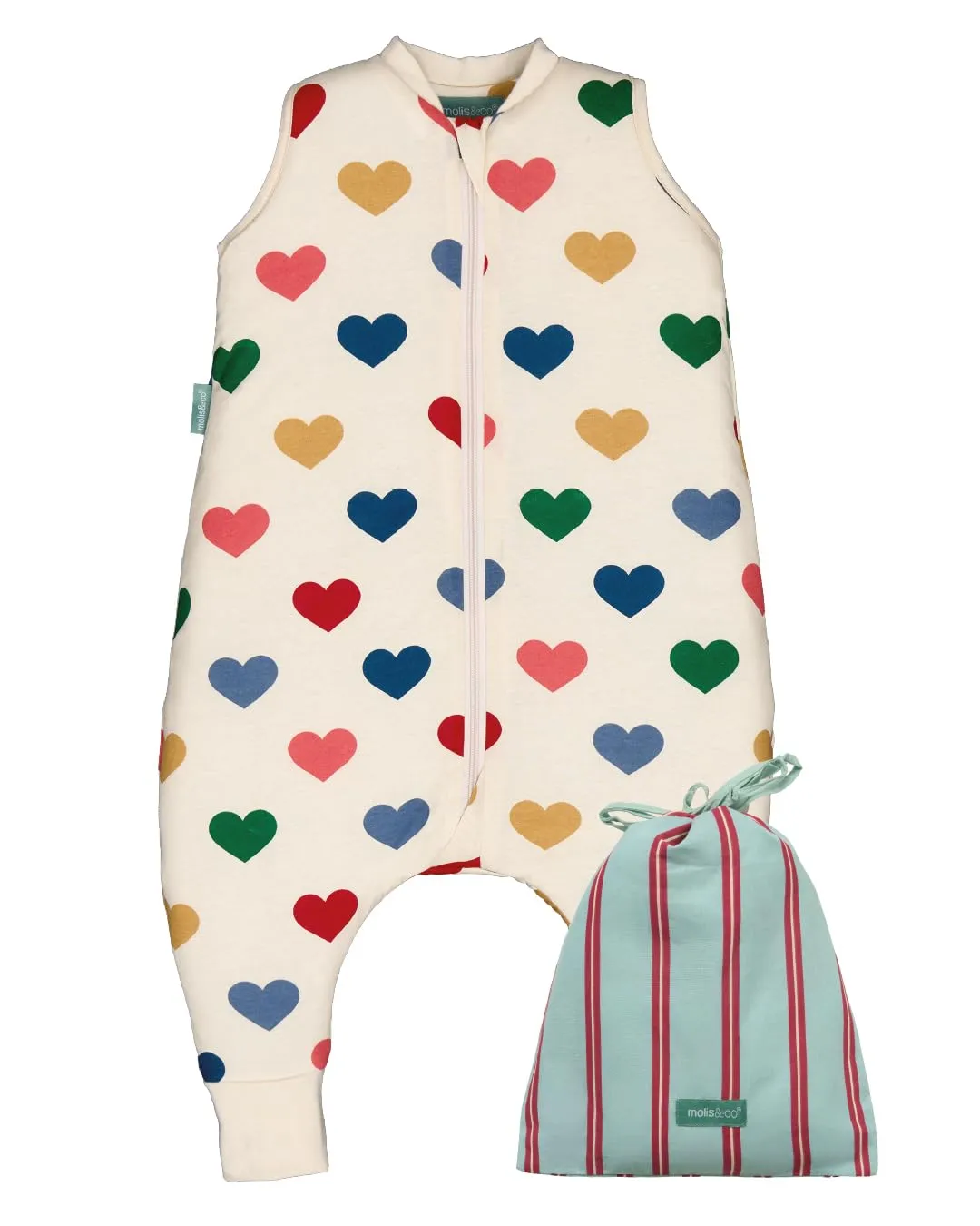 molis&co - Sacco Nanna con Piedini - Sacco Nanna Invernale per Bambini - Sacchi Nanna 2.5 tog con Piedini - 100% Cotone (Oeko-Tex 100) - Hearts (1 Anno) - immagine 1