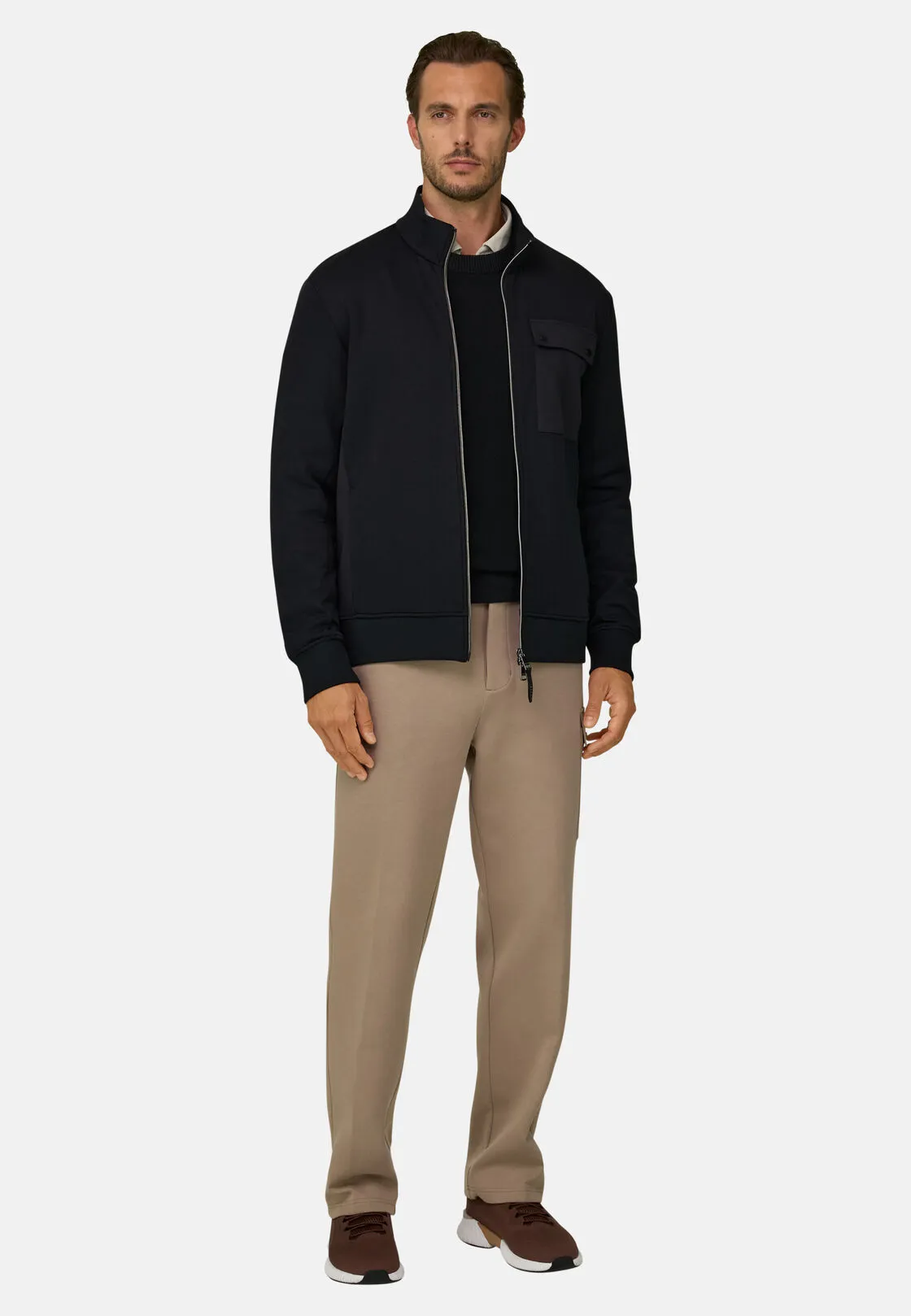 Boggi, Felpa Full Zip In Misto Cotone Scuba B Tech, Uomo, Nero, Taglia: L - immagine 2