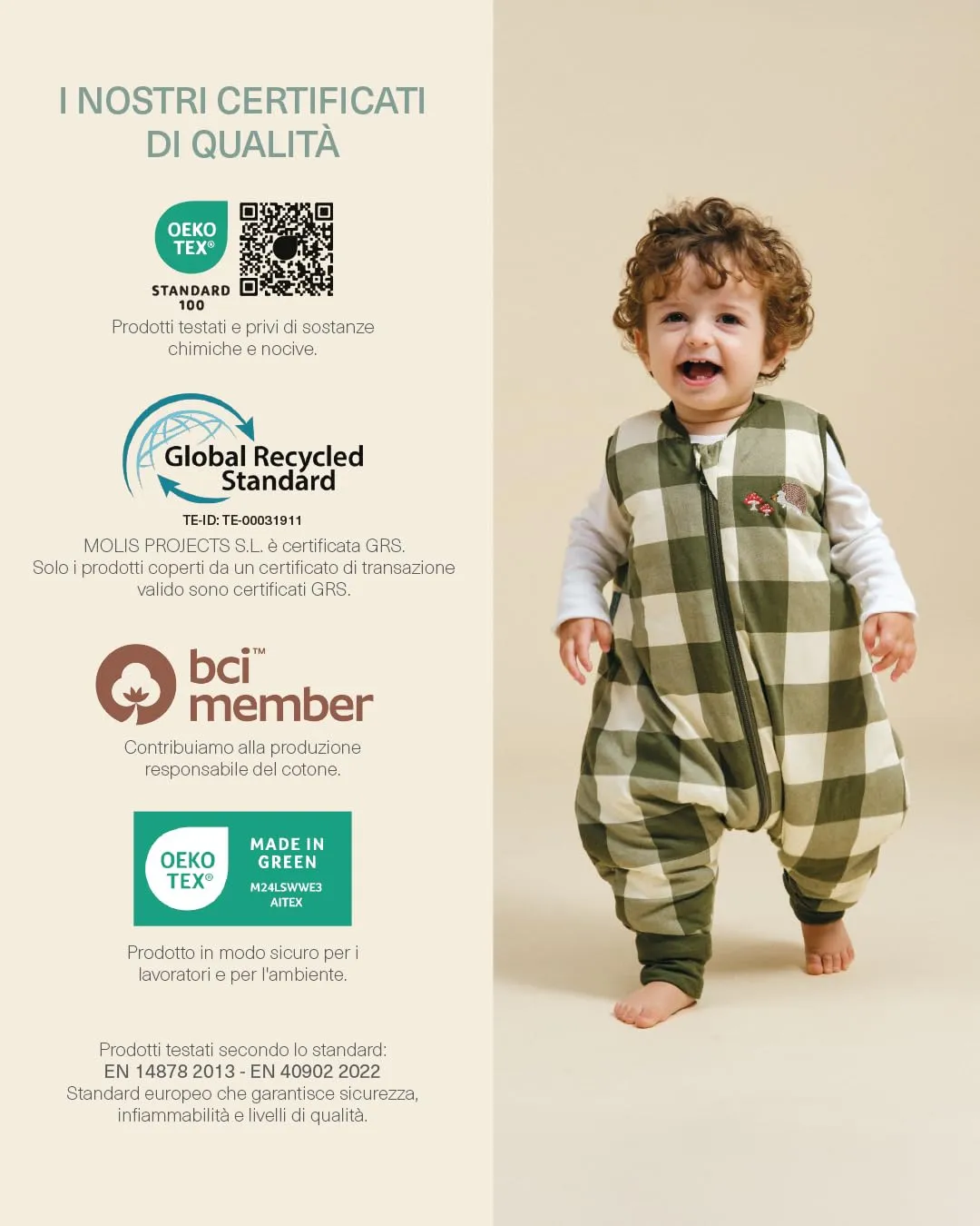 molis&co - Sacco Nanna con piedini e calzini - Sacco nanna invernale per Bambini - Sacchi Nanna 2.5 tog con piedini - 100% Cotone (Oeko-TEX 100) (Vichy Forest, 1 anno) - immagine 7