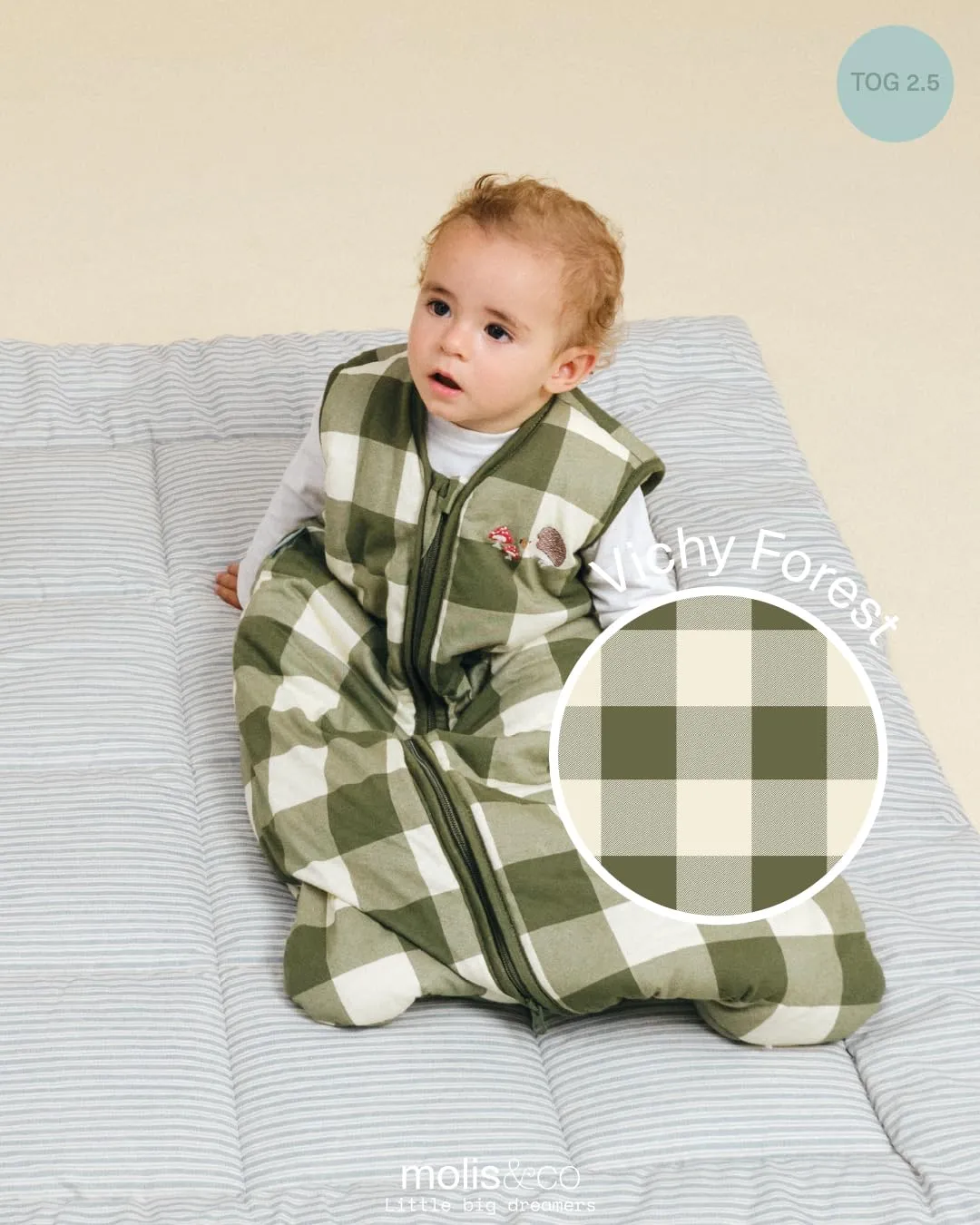 molis&co - Sacco Nanna - Sacco nanna invernale per Neonati e Bambini - Sacchi Nanna 2.5 tog - 100% Cotone (Oeko-TEX 100) (Vichy Forest, 6-18 mesi) - immagine 4