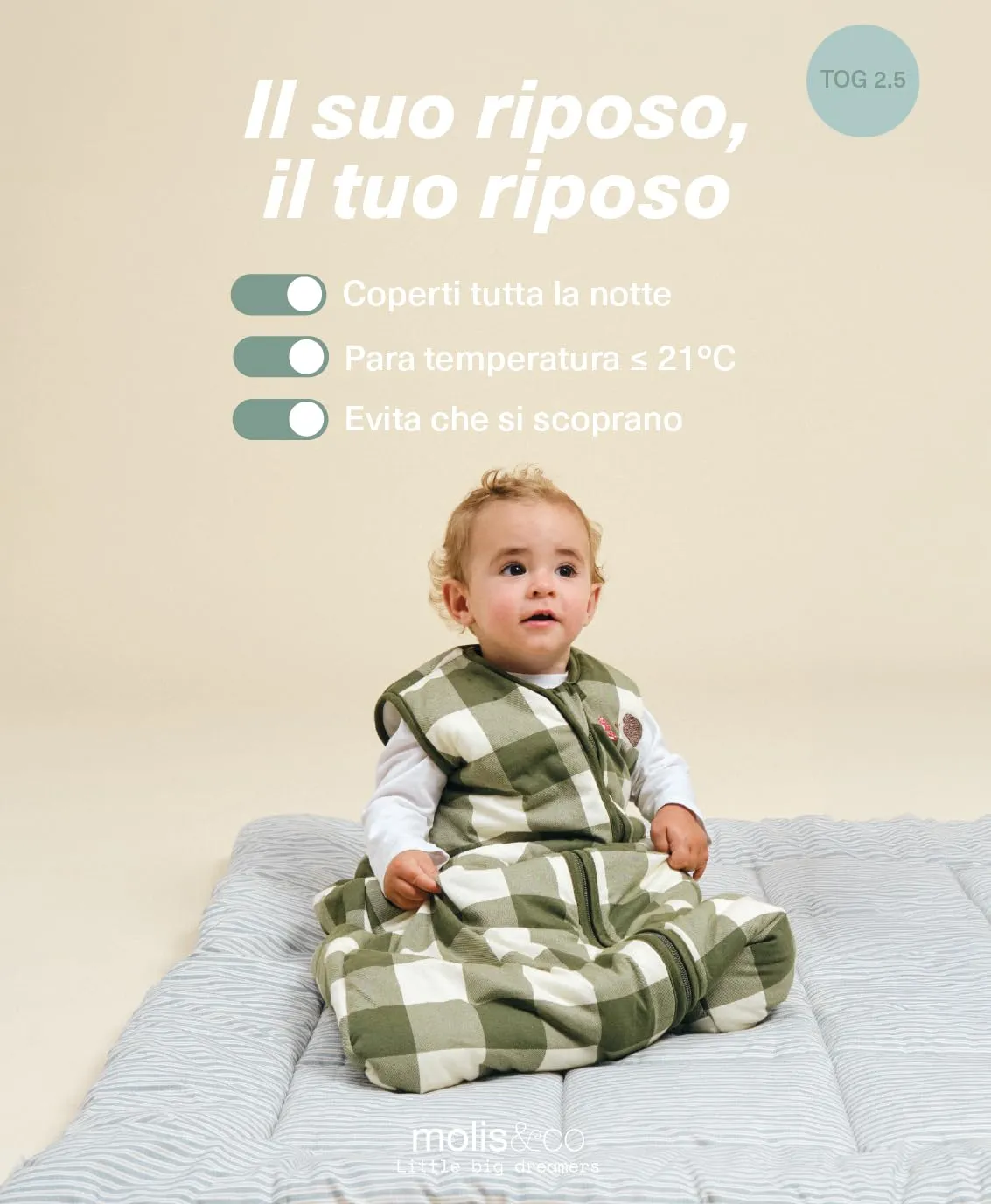 molis&co - Sacco Nanna - Sacco nanna invernale per Neonati e Bambini - Sacchi Nanna 2.5 tog - 100% Cotone (Oeko-TEX 100) (Vichy Forest, 6-18 mesi) - immagine 5
