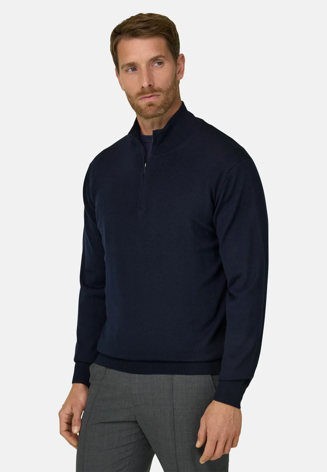 Boggi, Maglia Mezza Zip In Lana Merino Extrafine, Uomo, Navy, Taglia: XXL - immagine 1
