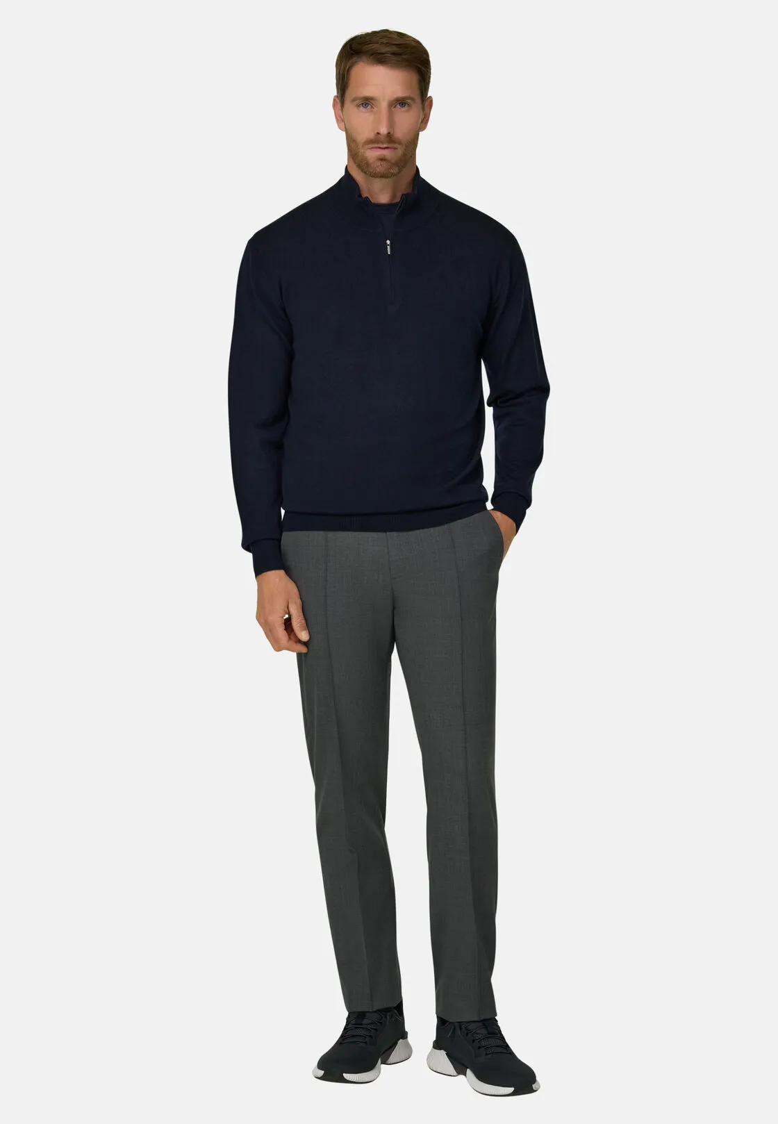 Boggi, Maglia Mezza Zip In Lana Merino Extrafine, Uomo, Navy, Taglia: XXL - immagine 2
