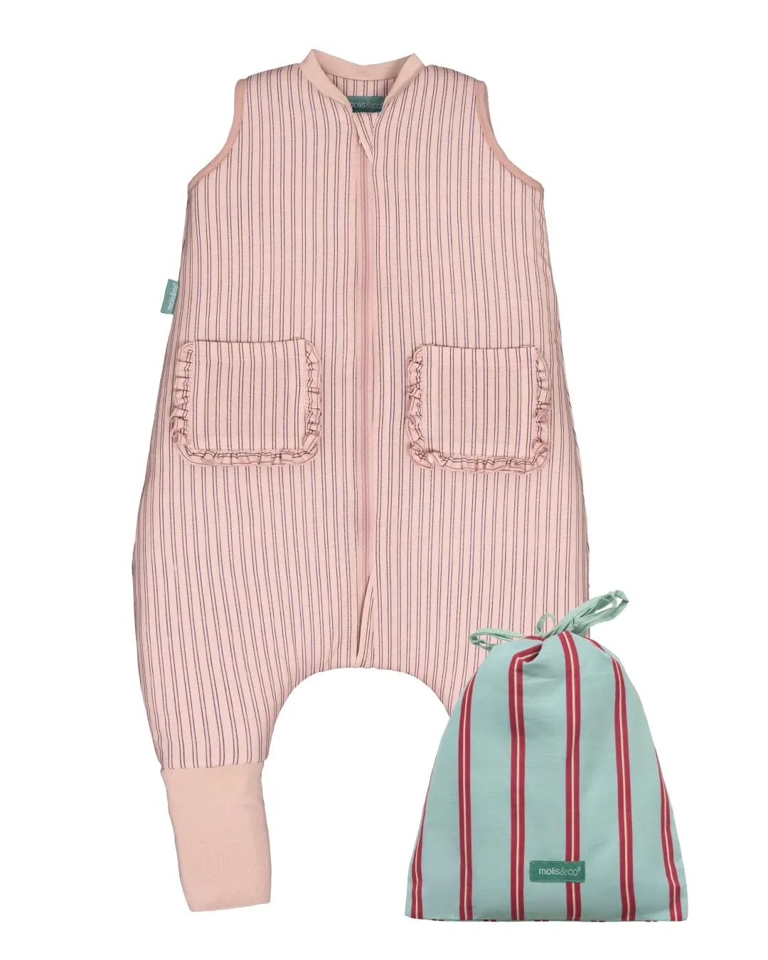 molis&co - Sacco Nanna con piedini e calzini - Sacco nanna invernale per Bambini - Sacchi Nanna 2.5 tog con piedini - 100% Cotone (Oeko-TEX 100) (Navy & Pink Stripes, 6 mesi) - immagine 1