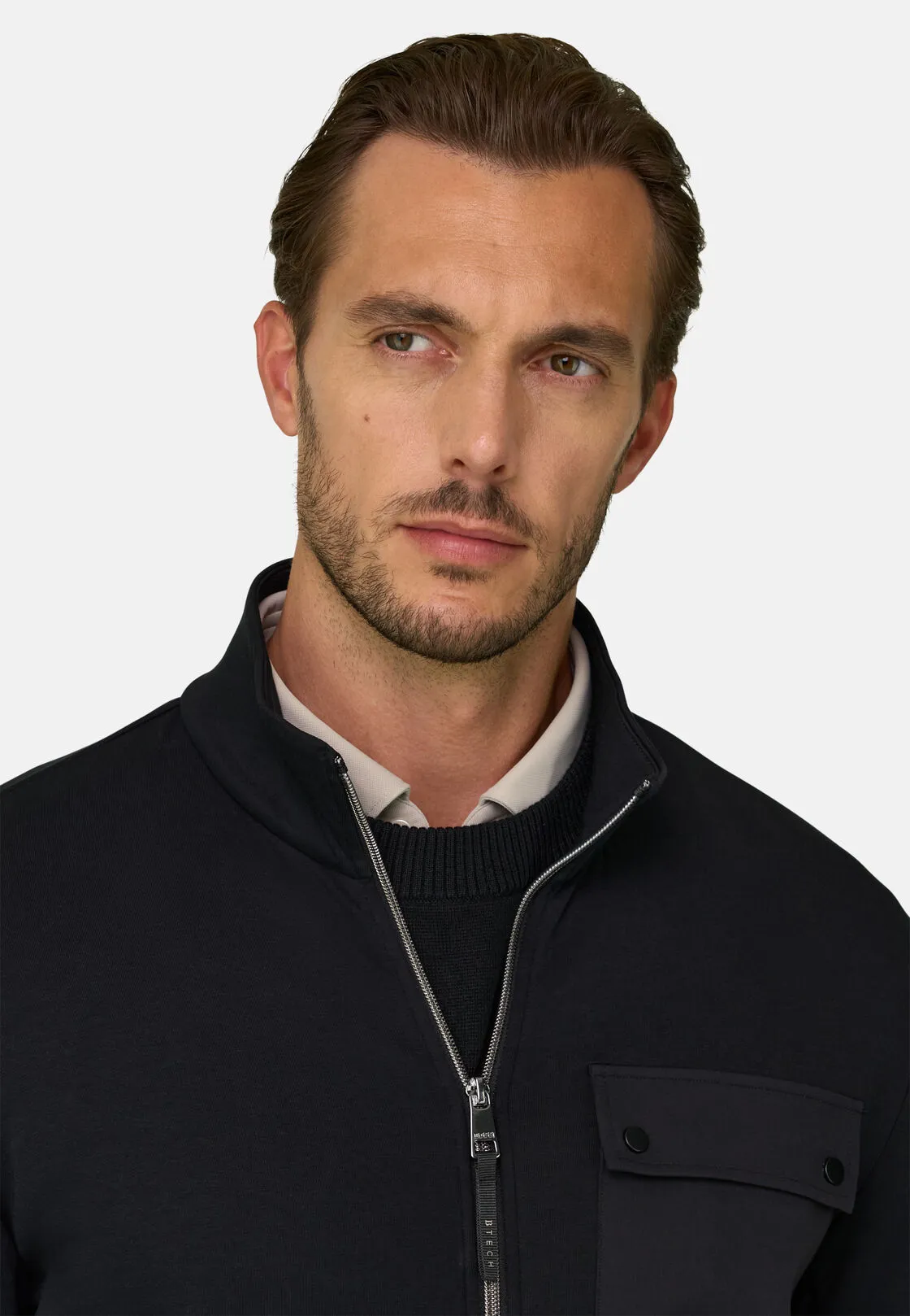 Boggi, Felpa Full Zip In Misto Cotone Scuba B Tech, Uomo, Nero, Taglia: XL - immagine 3