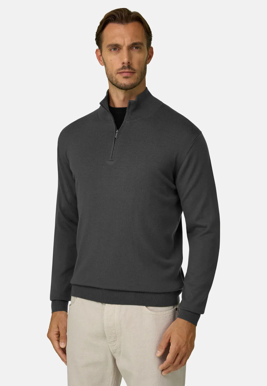 Boggi, Maglia Mezza Zip In Lana Merino Extrafine, Uomo, Militare, Taglia: M - immagine 1
