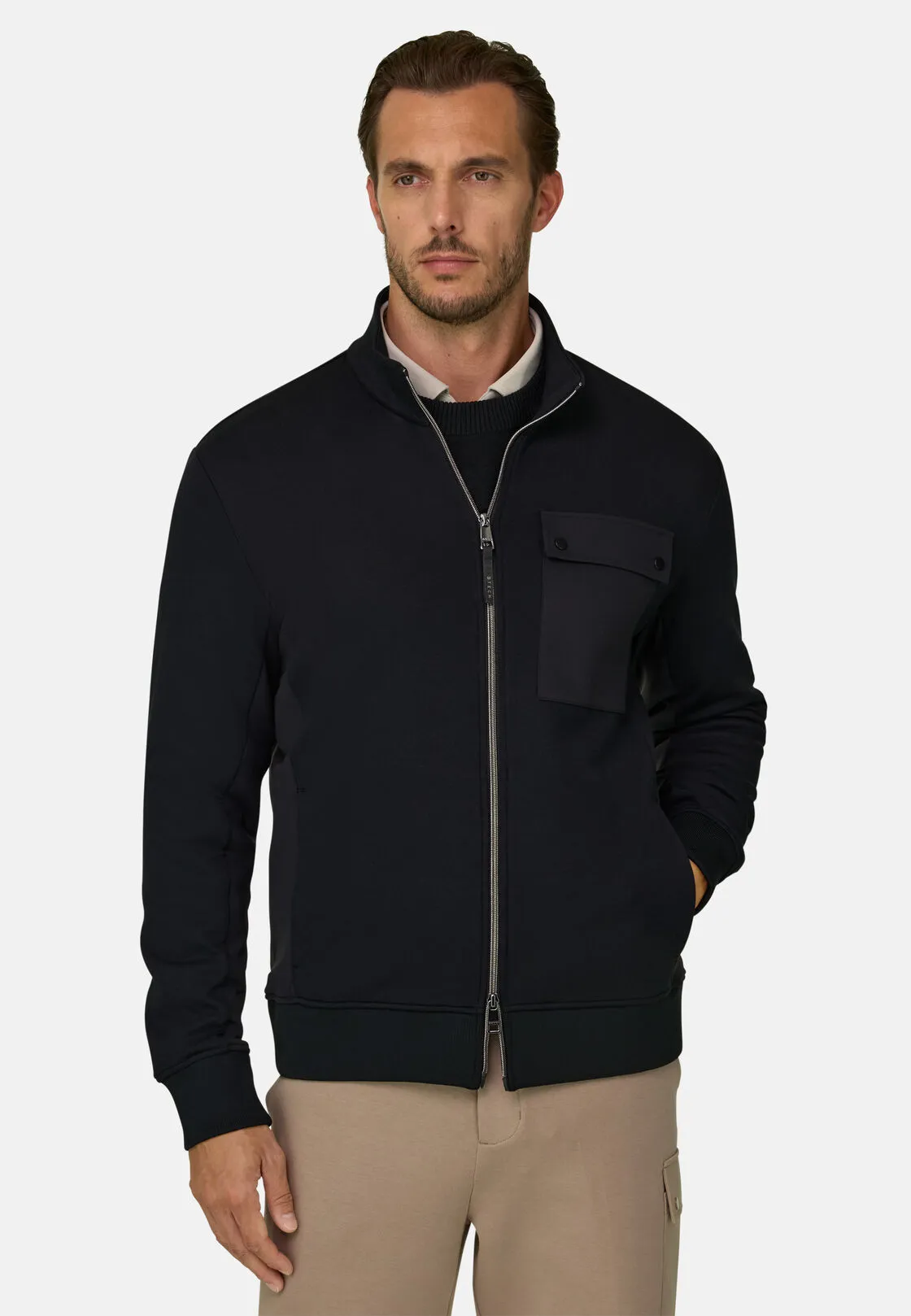 Boggi, Felpa Full Zip In Misto Cotone Scuba B Tech, Uomo, Nero, Taglia: XXL - immagine 1