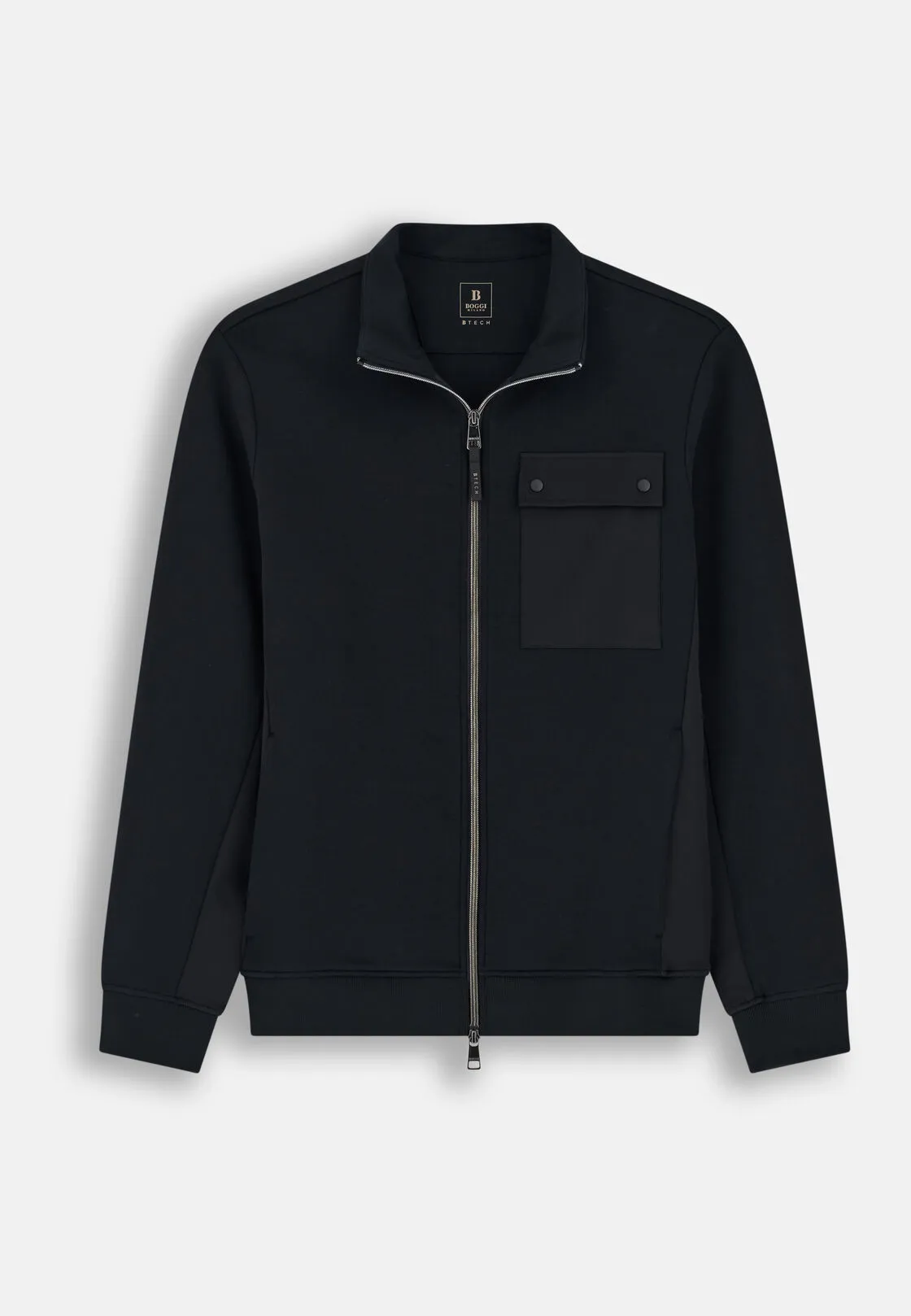 Boggi, Felpa Full Zip In Misto Cotone Scuba B Tech, Uomo, Nero, Taglia: XXL - immagine 5