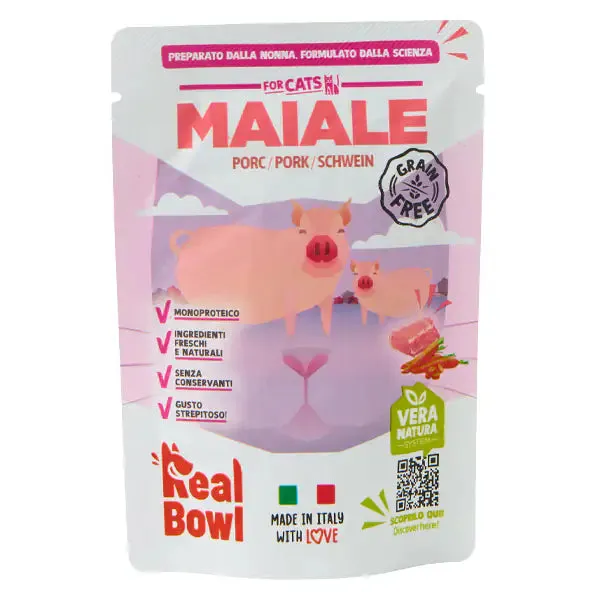 Real Bowl Cat Monoprotein Grain Free 80 gr Maiale - immagine 1