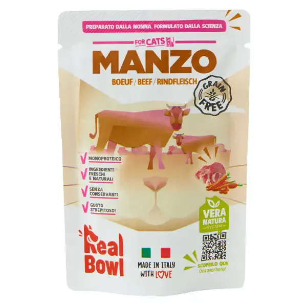 Real Bowl Cat Monoprotein Grain Free 80 gr Manzo - immagine 1