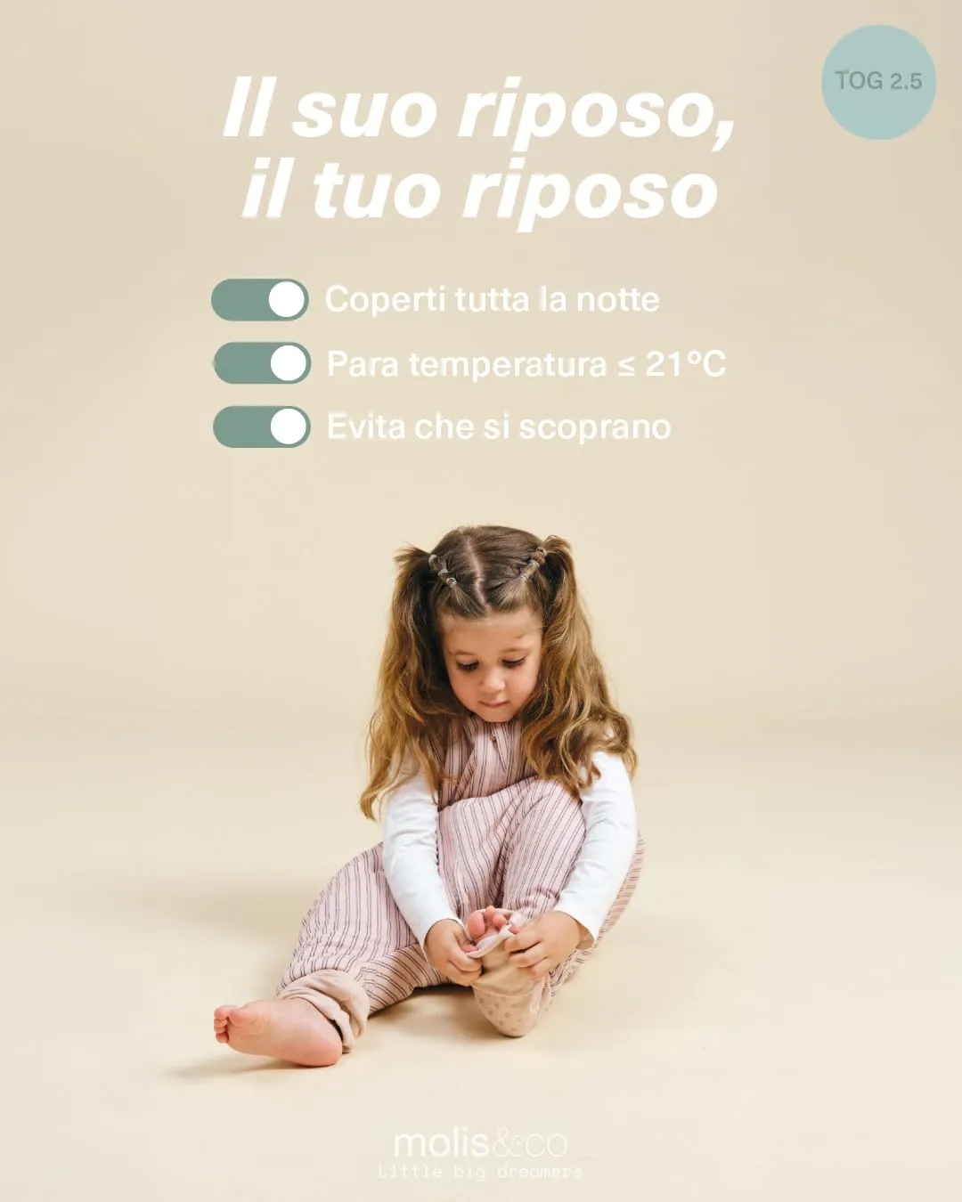 molis&co - Sacco Nanna con piedini e calzini - Sacco nanna invernale per Bambini - Sacchi Nanna 2.5 tog con piedini - 100% Cotone (Oeko-TEX 100) (Navy & Pink Stripes, 4 anni) - immagine 5