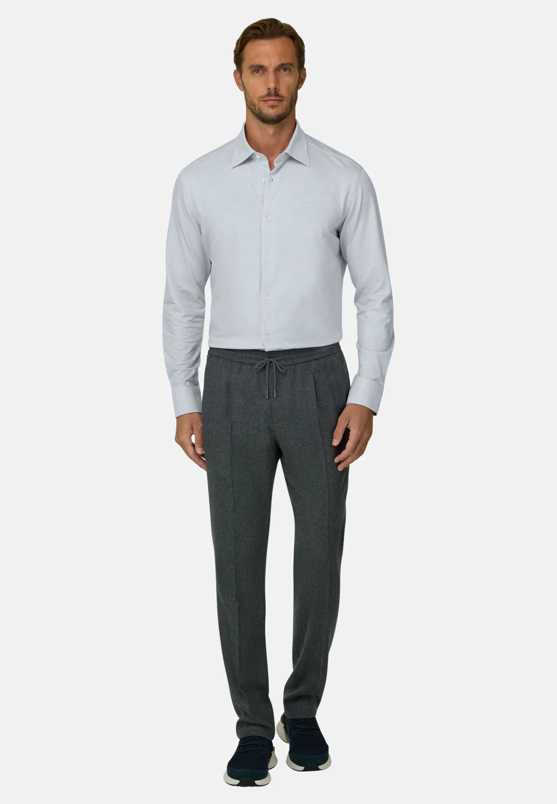 Boggi, Polo Camicia In Twill Misto Cotone Lana Regular Fit, Uomo, Azzurro, Taglia: L - immagine 2