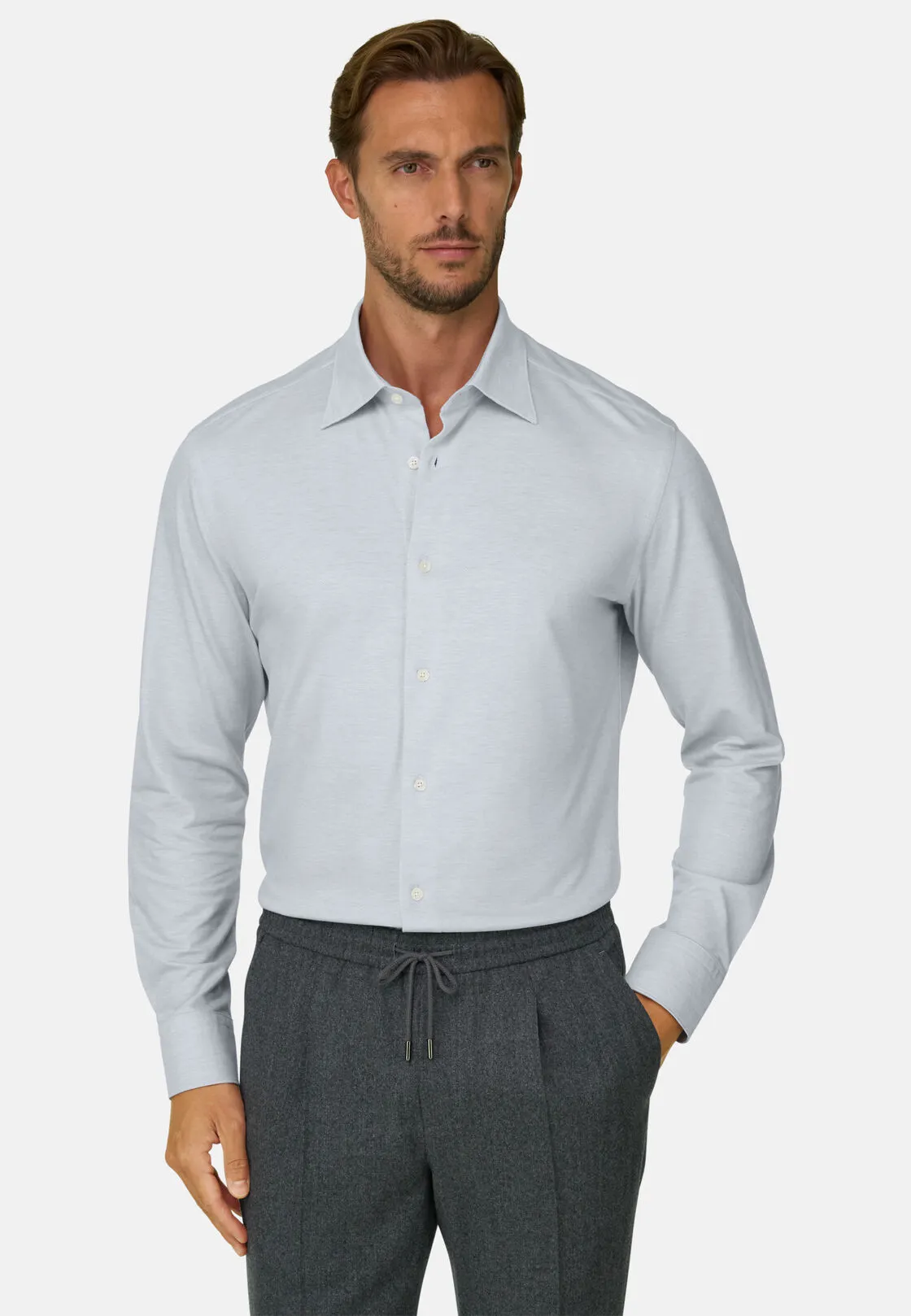 Boggi, Polo Camicia In Twill Misto Cotone Lana Regular Fit, Uomo, Azzurro, Taglia: XS - immagine 1