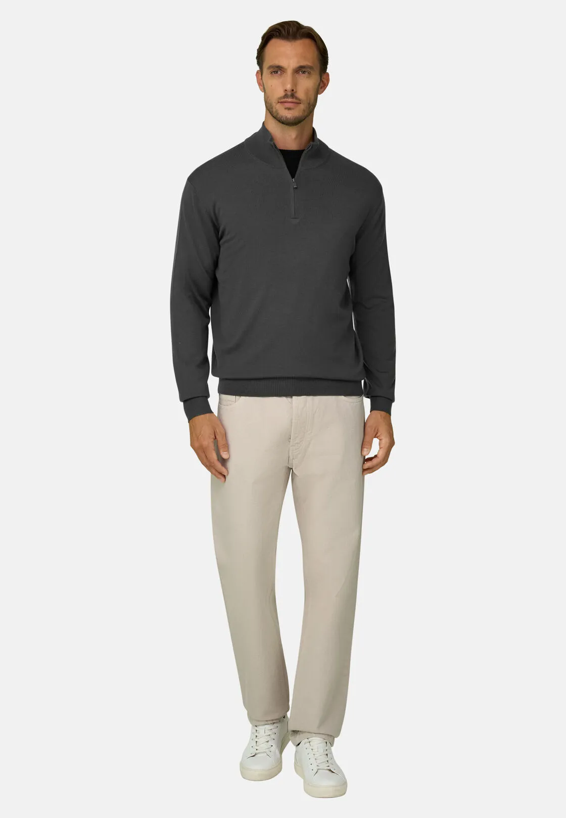 Boggi, Maglia Mezza Zip In Lana Merino Extrafine, Uomo, Militare, Taglia: XXL - immagine 2