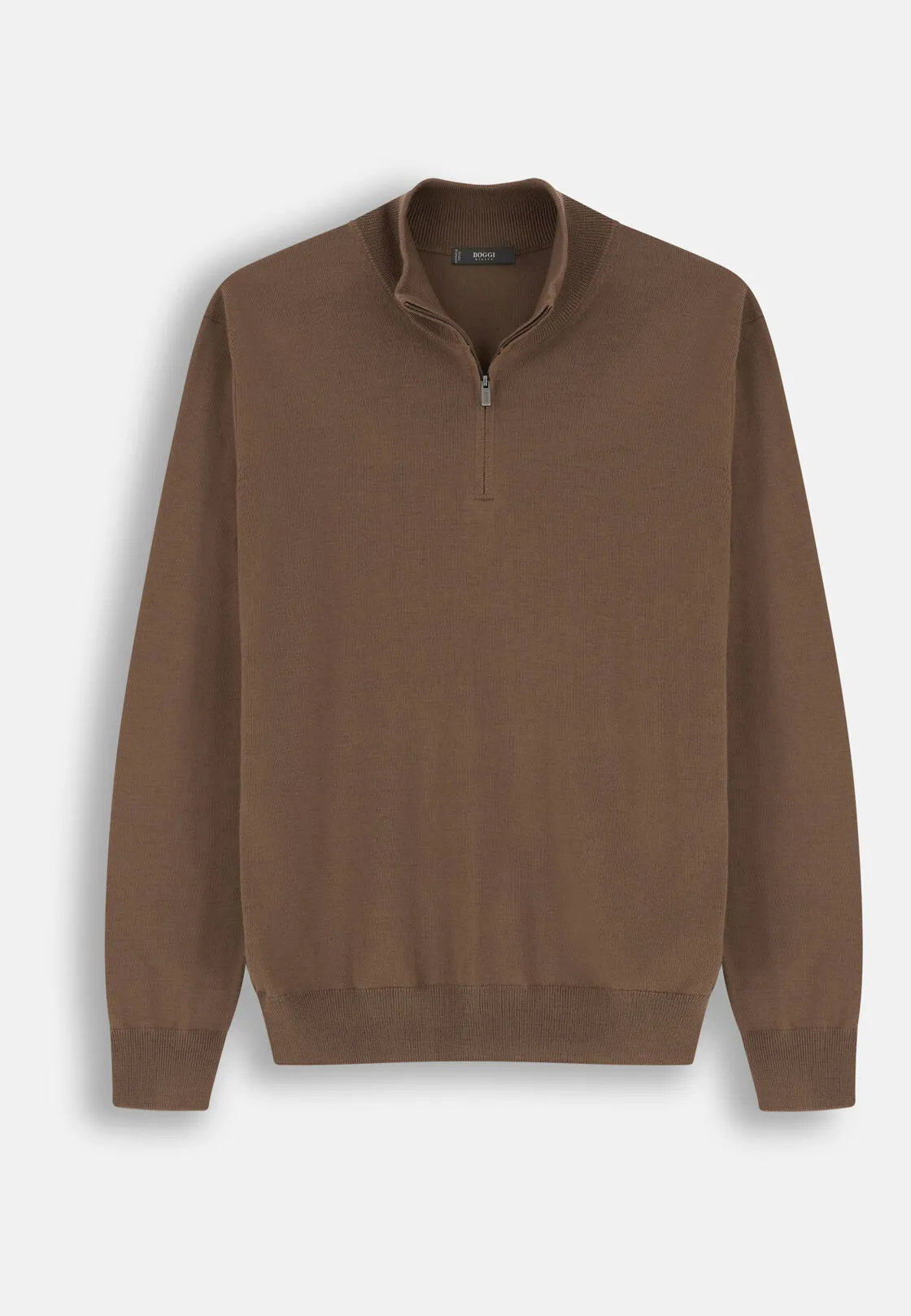 Boggi, Maglia Mezza Zip In Lana Merino Extrafine, Uomo, Marrone, Taglia: L - immagine 5