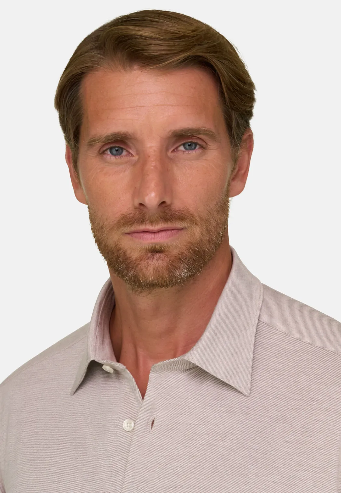 Boggi, Polo Camicia In Twill Misto Cotone Lana Regular Fit, Uomo, Marrone, Taglia: S - immagine 3