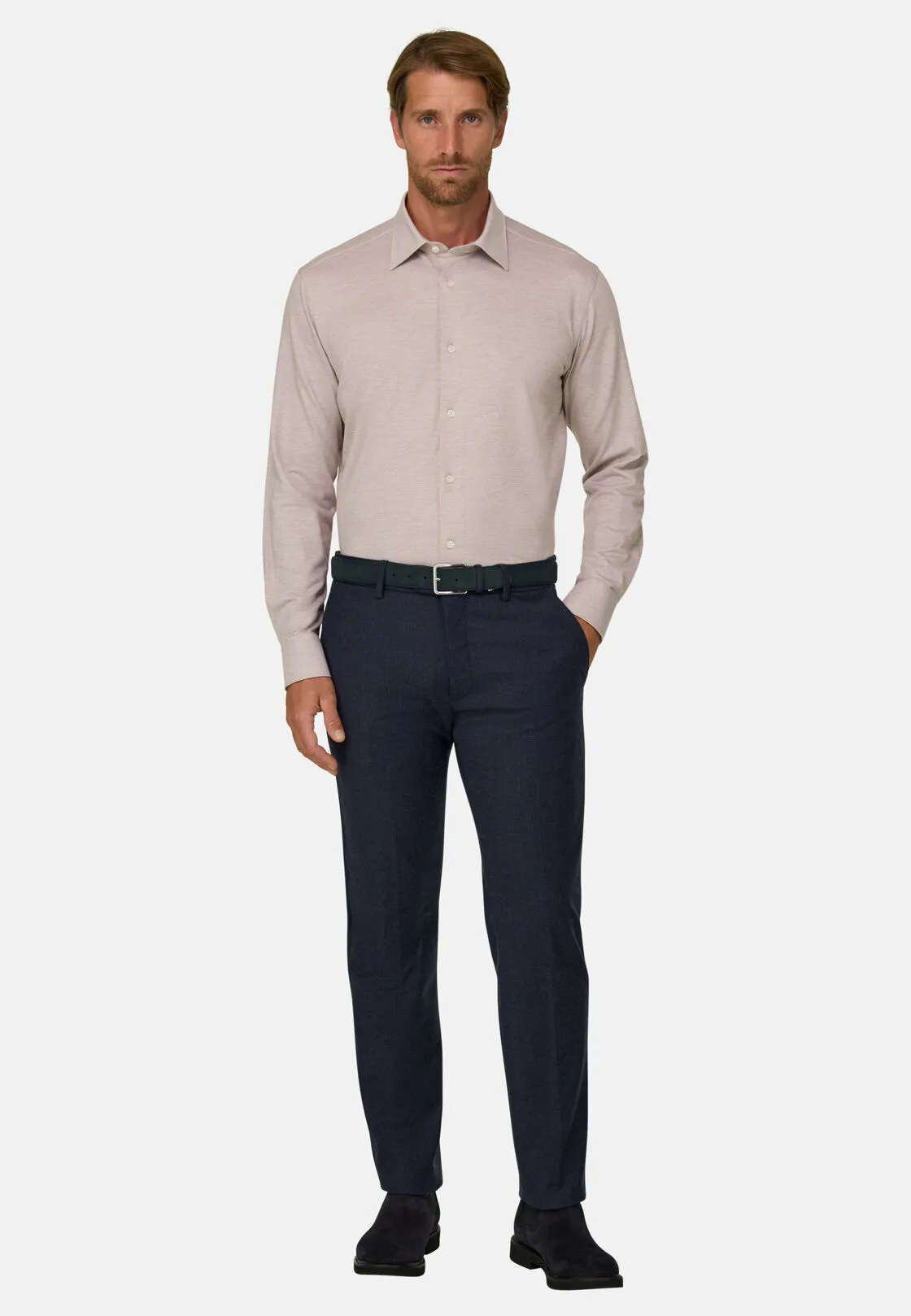 Boggi, Polo Camicia In Twill Misto Cotone Lana Regular Fit, Uomo, Marrone, Taglia: XL - immagine 2
