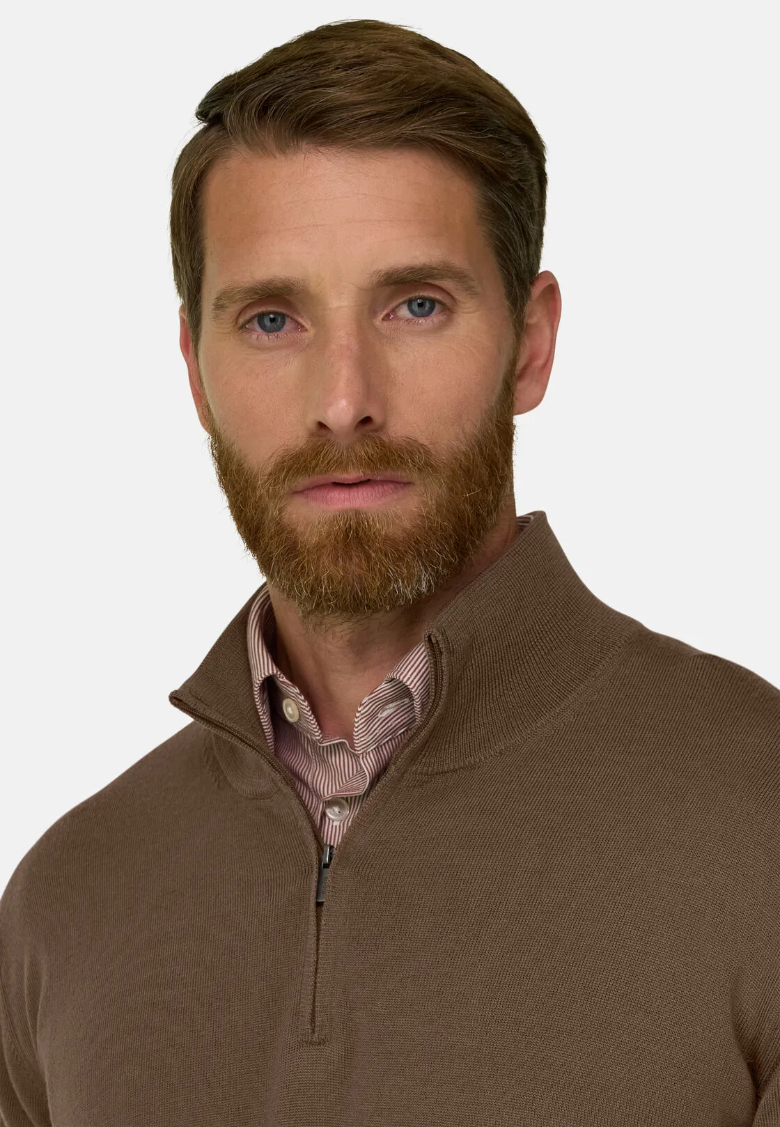 Boggi, Maglia Mezza Zip In Lana Merino Extrafine, Uomo, Marrone, Taglia: S - immagine 3