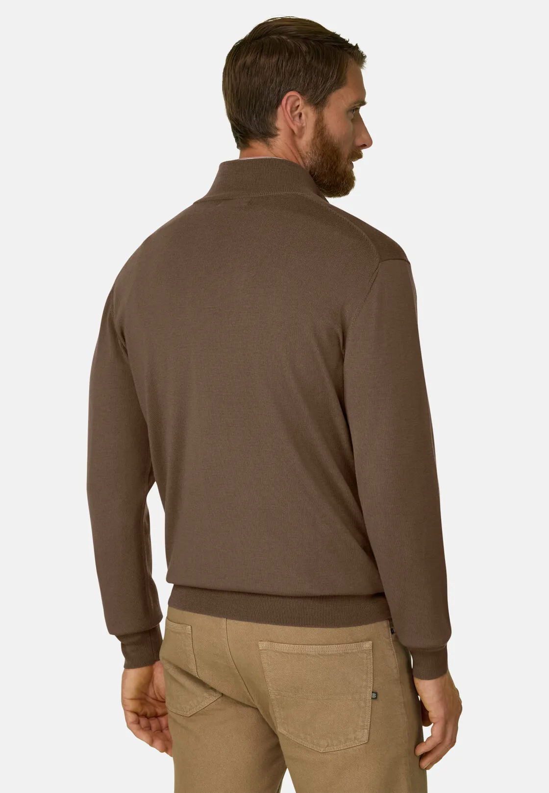 Boggi, Maglia Mezza Zip In Lana Merino Extrafine, Uomo, Marrone, Taglia: S - immagine 4