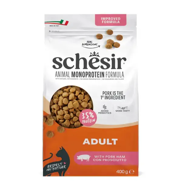 Schesir Cat Monoprotein formula con Prebiotici Prosciutto 400 gr - Cibo monoproteico gatto - immagine 1