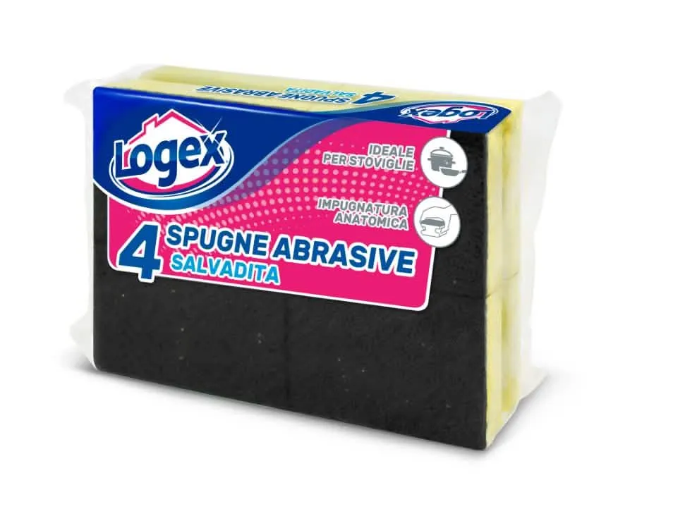 LOGEX SPUGNABELLA CON IMPUGNATURA SALVA UNGHIE GIALLO/VERDE CF. 4 PZ - immagine 1