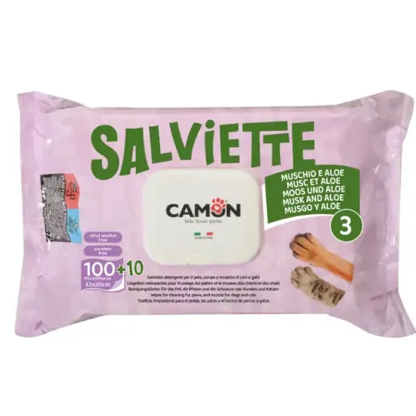 Salviette Detergenti per cani e gatti Maxi Formato da 110 pezzi Camon Muschio e Aloe - immagine 1