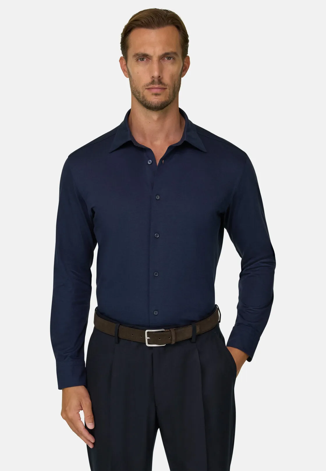 Boggi, Polo Camicia In Twill Misto Cotone Lana Regular Fit, Uomo, Navy, Taglia: XL - immagine 1