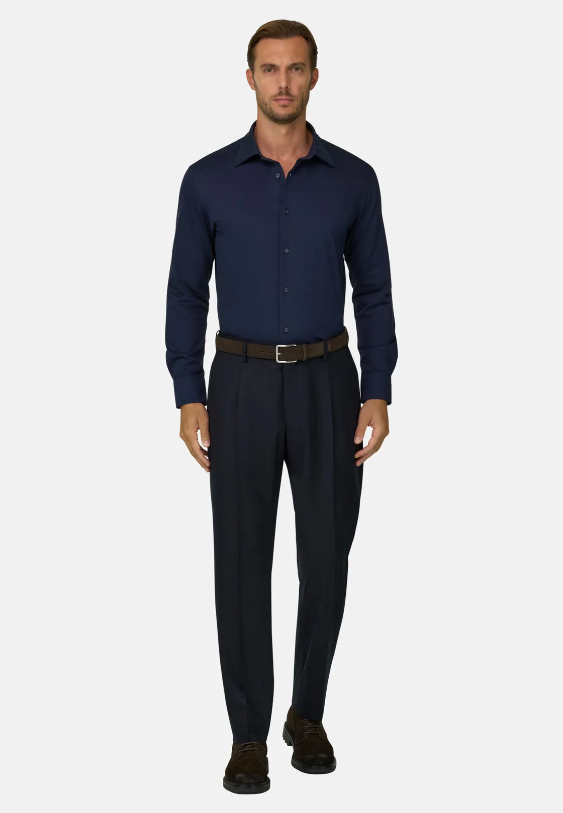 Boggi, Polo Camicia In Twill Misto Cotone Lana Regular Fit, Uomo, Navy, Taglia: XL - immagine 2