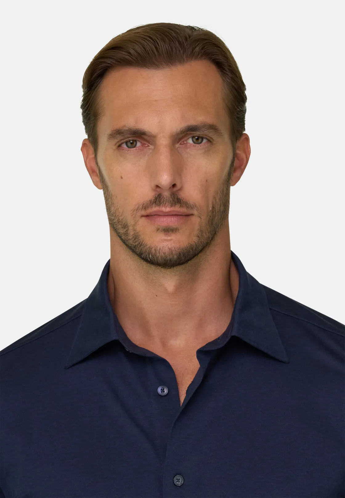 Boggi, Polo Camicia In Twill Misto Cotone Lana Regular Fit, Uomo, Navy, Taglia: XL - immagine 3