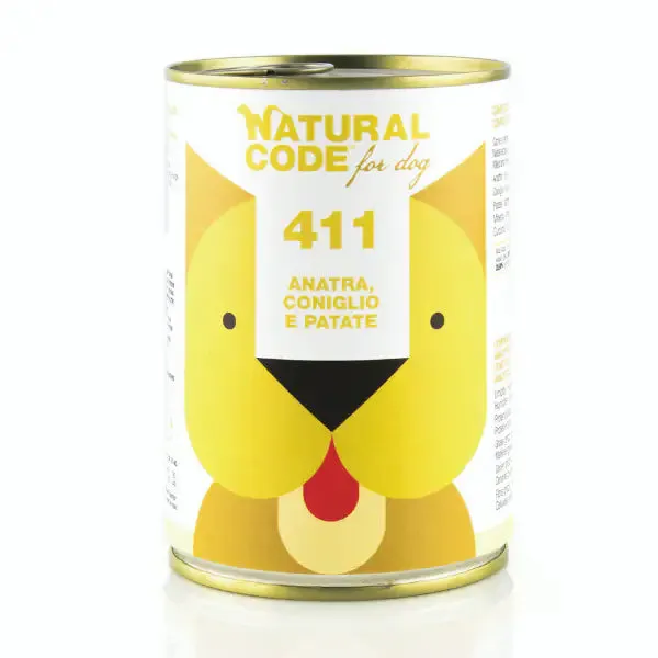 Natural Code Dog Adult 400gr Anatra, Coniglio e Patate - confezione da 6 pezzi - Cibo umido per cani - immagine 1