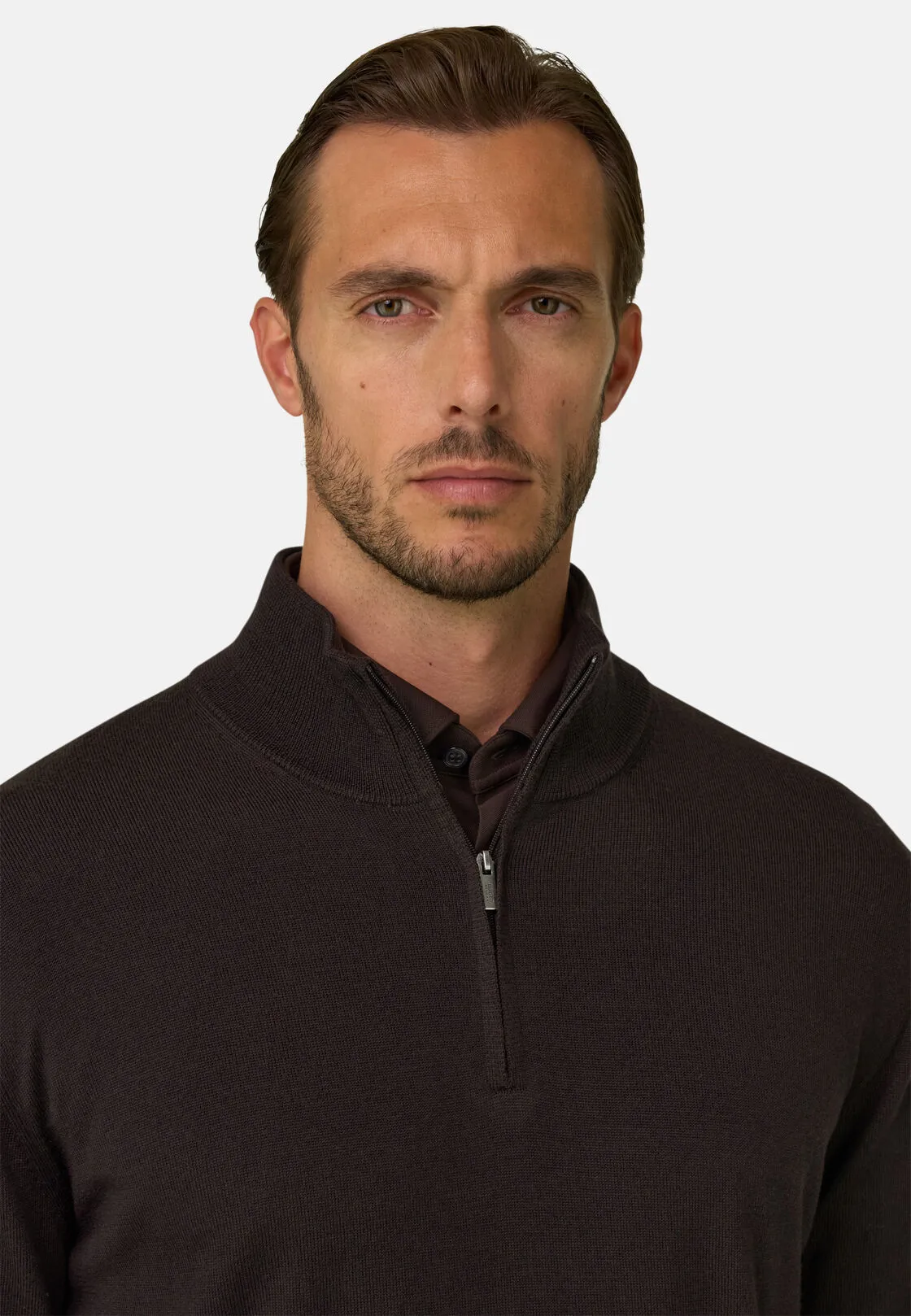 Boggi, Maglia Mezza Zip In Lana Merino Extrafine, Uomo, Marrone scuro, Taglia: M - immagine 3