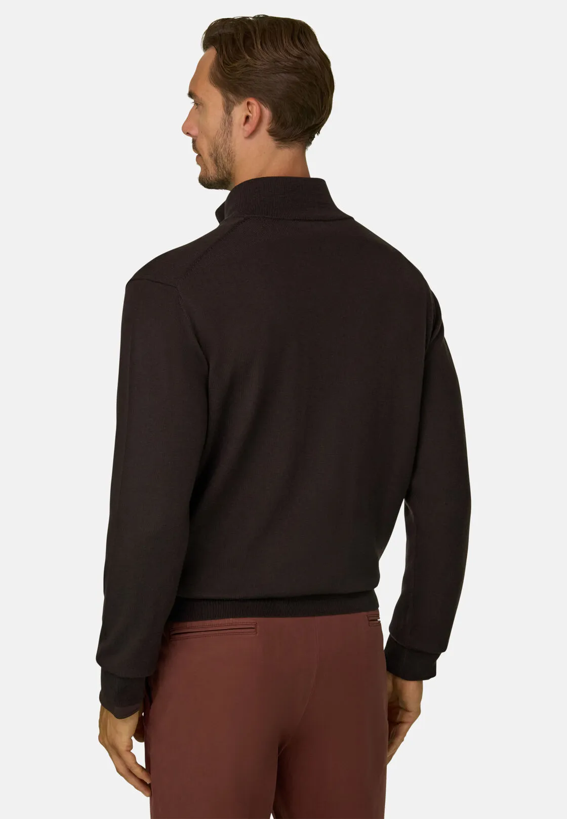 Boggi, Maglia Mezza Zip In Lana Merino Extrafine, Uomo, Marrone scuro, Taglia: M - immagine 4
