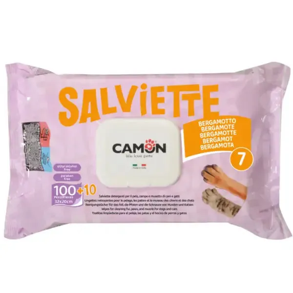 Salviette Detergenti per cani e gatti Maxi Formato da 110 pezzi Camon Bergamotto - immagine 1