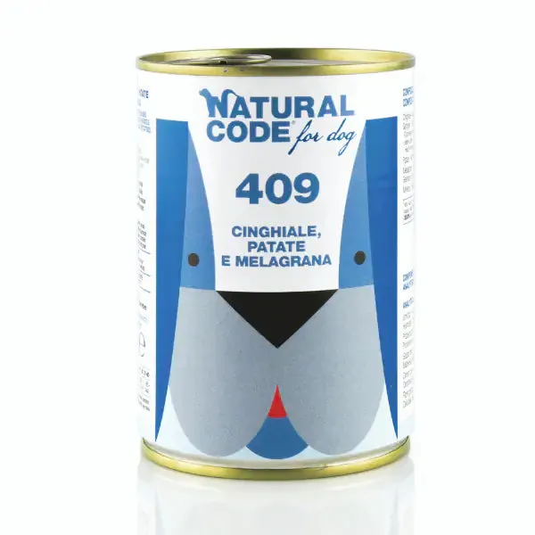 Natural Code Dog Adult 400gr Cinghiale, Patate e Melograno - confezione da 6 pezzi - Cibo umido per cani - immagine 1