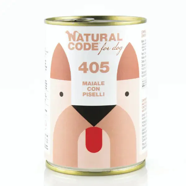 Natural Code Dog Adult 400gr Maiale e piselli - confezione da 6 pezzi - Cibo umido per cani - immagine 1