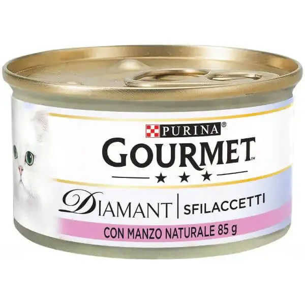 Purina Gourmet Diamant Sfilaccetti Umido Gatto 85 gr Sfilaccetti con Manzo - confezione da 24 pezzi - Cibo umido per gatti - immagine 1