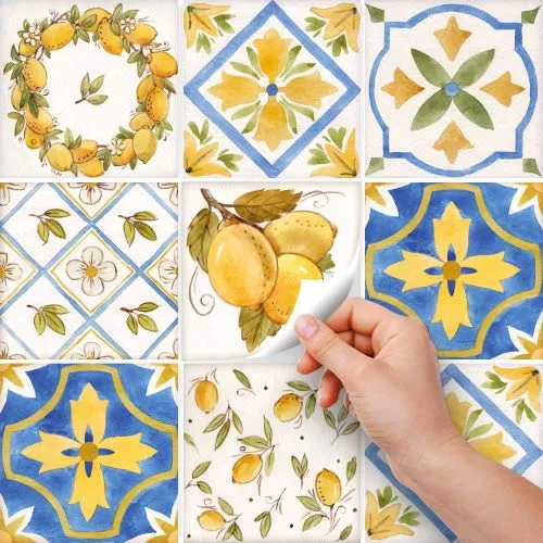 RE-COVERTILES - Adesivi Piastrelle Cucina Bagno Mattonelle adesive in PVC Impermeabili Antigraffio Stickers Decorazione Parete Cementine Peel and Stick - Modello 10 Pz 20x20 cm PS00221 Made in Italy - immagine 2