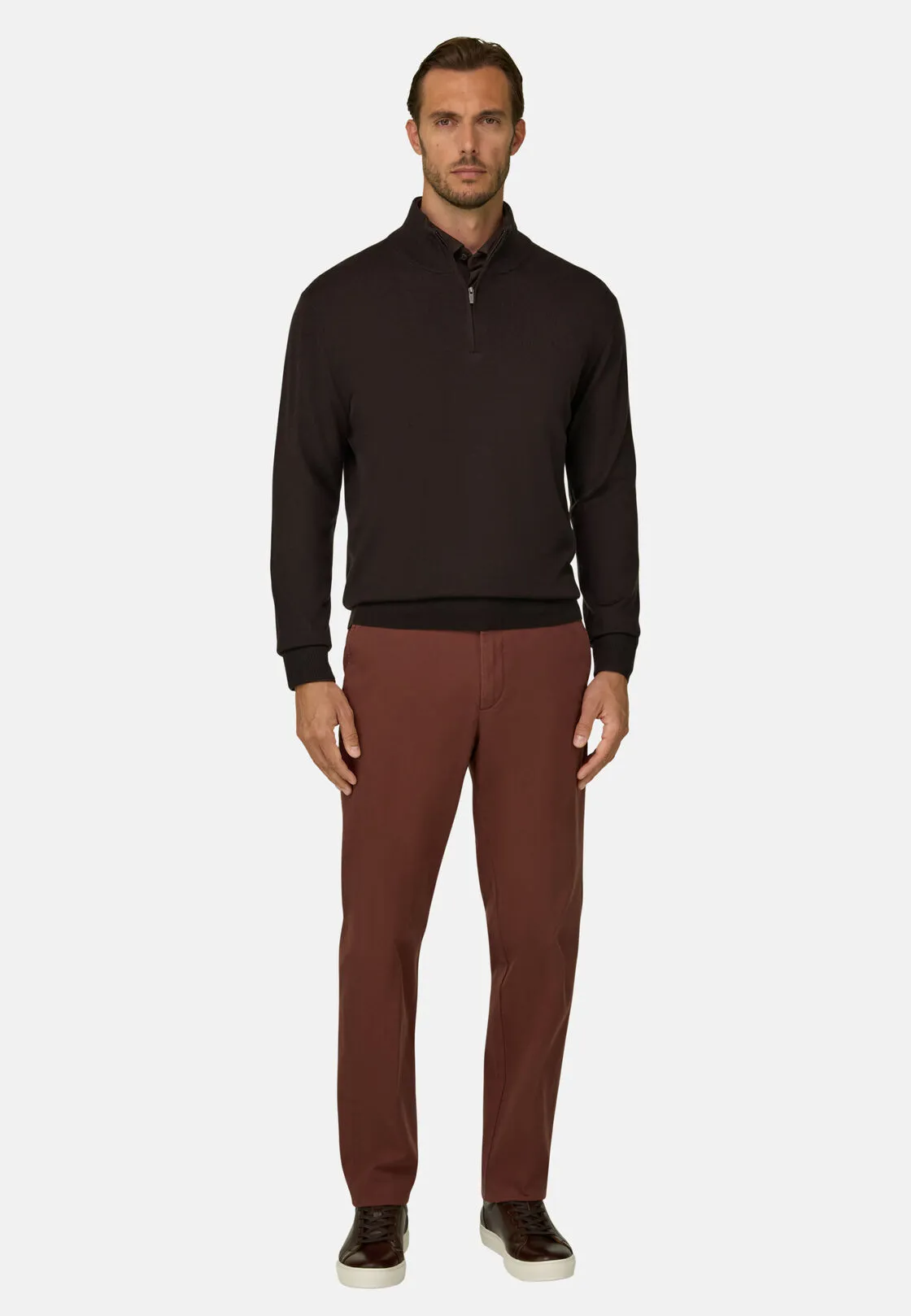 Boggi, Maglia Mezza Zip In Lana Merino Extrafine, Uomo, Marrone scuro, Taglia: XXL - immagine 2
