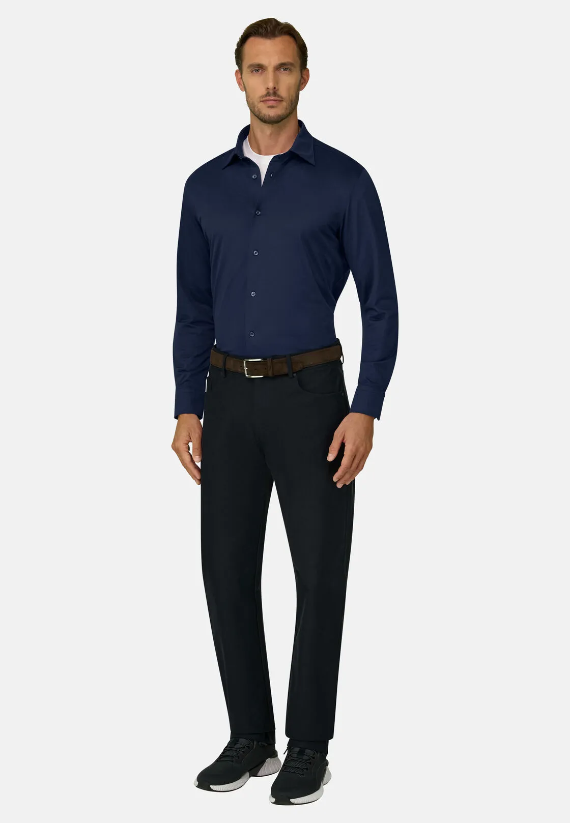 Boggi, Polo Camicia In Twill Di Jersey Giapponese Regular Fit, Uomo, Navy, Taglia: XXL - immagine 2
