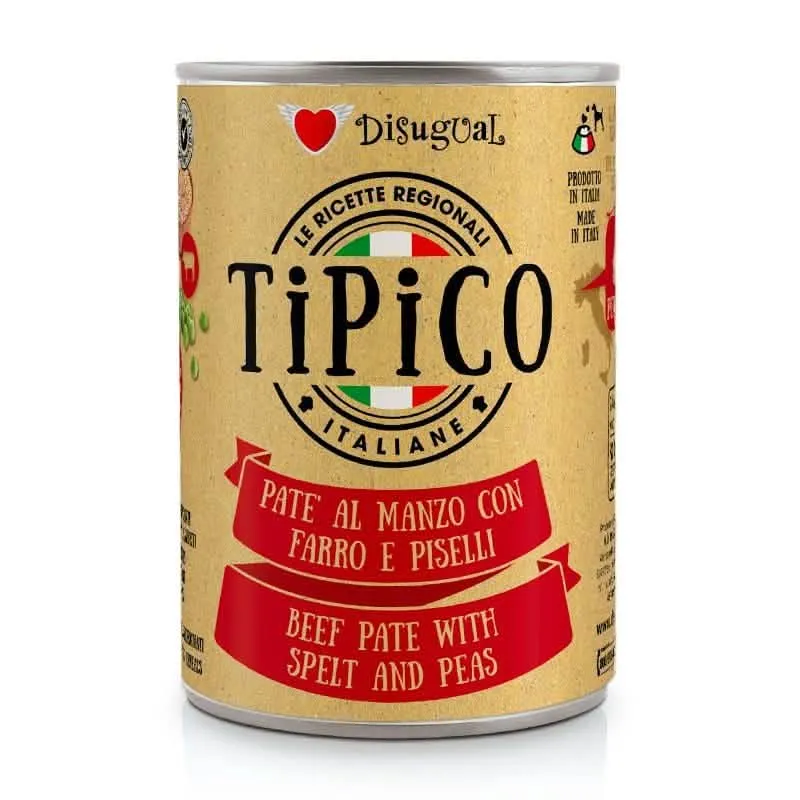 Disugual Cane Tipico Adulto Manzo, Farro & Piselli Lattina 400 gr - immagine 1