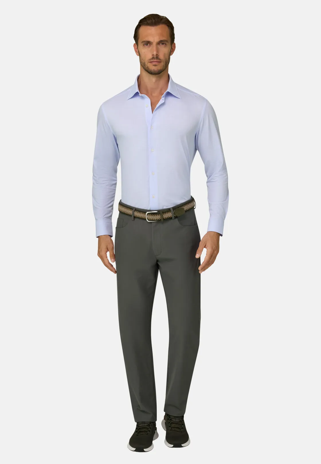 Boggi, Polo Camicia In Twill Di Jersey Giapponese Regular Fit, Uomo, Azzurro, Taglia: L - immagine 2
