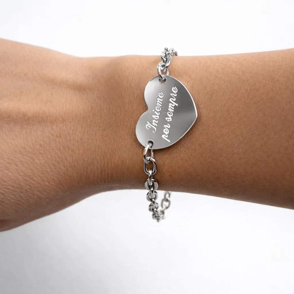 ByClay Laboratory Braccialetto a cuore da donna in acciaio con incisione personalizzata | Regalo personalizzato con nomi date e dediche personali | Misura unica - immagine 2