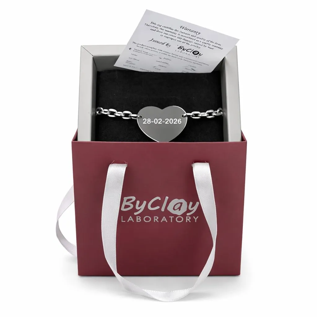 ByClay Laboratory Braccialetto a cuore da donna in acciaio con incisione personalizzata | Regalo personalizzato con nomi date e dediche personali | Misura unica - immagine 3